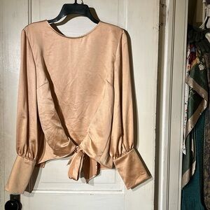 Topshop Satin Tie Back Blouse - Champagne